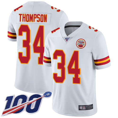 Men Kansas City Chiefs #34 Thompson Darwin White Vapor Untouchable Limited Player 100th Season Football Nike NFL Jersey